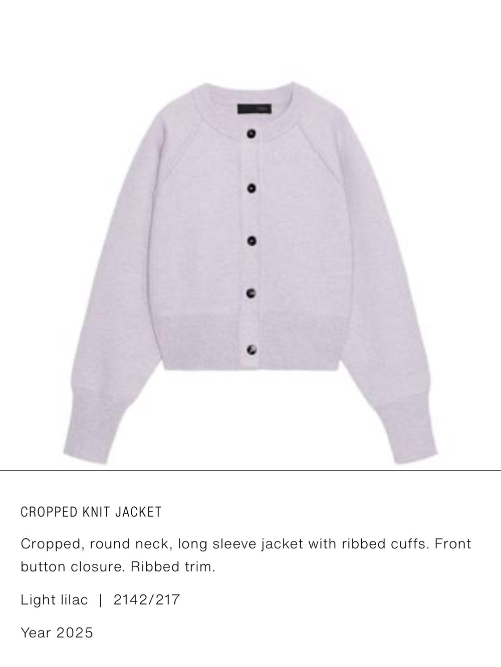 NWOT Zara Cropped Knit Jacket Cardigan - Light Lilac - M